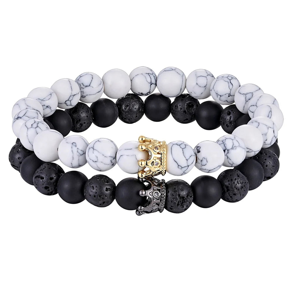 King and Queen Crown Bracelets for Couples [Set of 2]