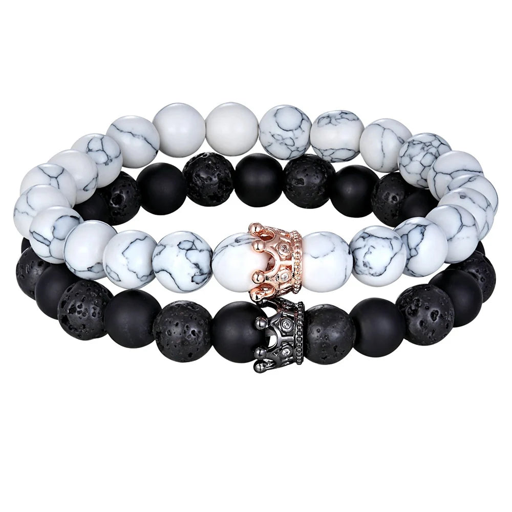 King and Queen Crown Bracelets for Couples [Set of 2]