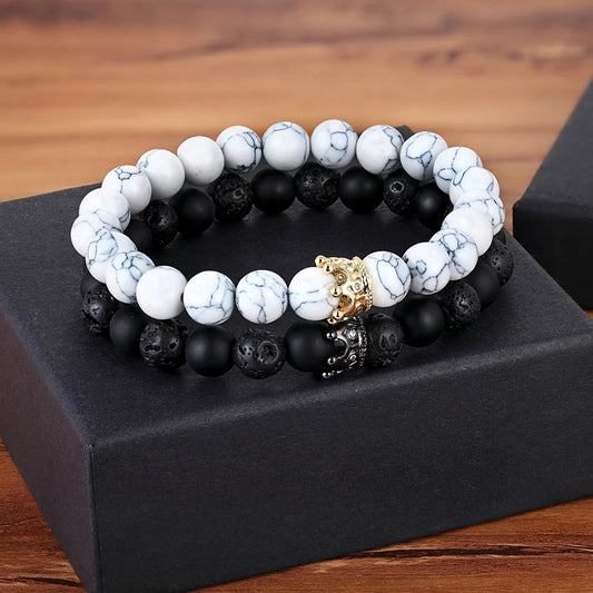 King and Queen Crown Bracelets for Couples [Set of 2]