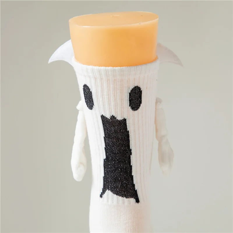 Halloween Magnetic Hand-Holding Socks – Bat & Ghost Couple Socks with 3D Wings (Unisex, Mid-Calf)