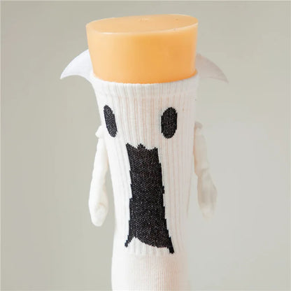 Halloween Magnetic Hand-Holding Socks – Bat & Ghost Couple Socks with 3D Wings (Unisex, Mid-Calf)