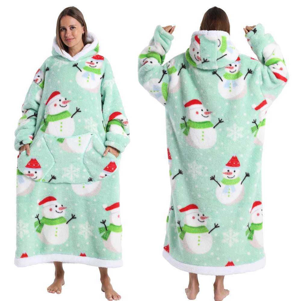 Cozy Christmas Oversized Sherpa Wearable Blanket Hoodie