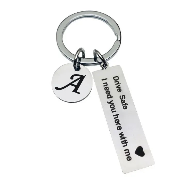 Drive Safe Keychain With Custom Initials Charm