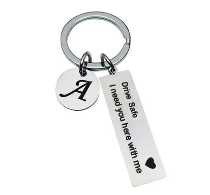 Drive Safe Keychain With Custom Initials Charm