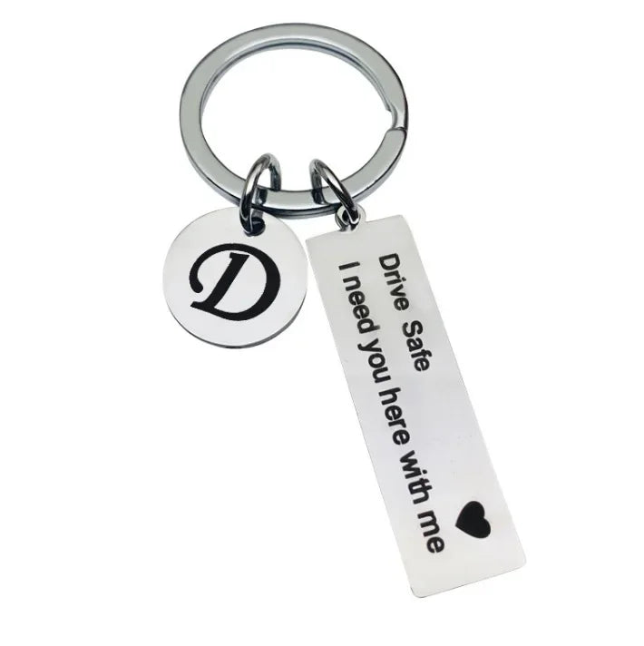 Drive Safe Keychain With Custom Initials Charm