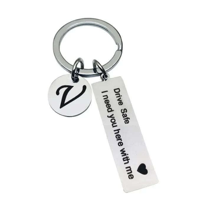 Drive Safe Keychain With Custom Initials Charm