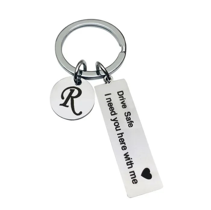 Drive Safe Keychain With Custom Initials Charm