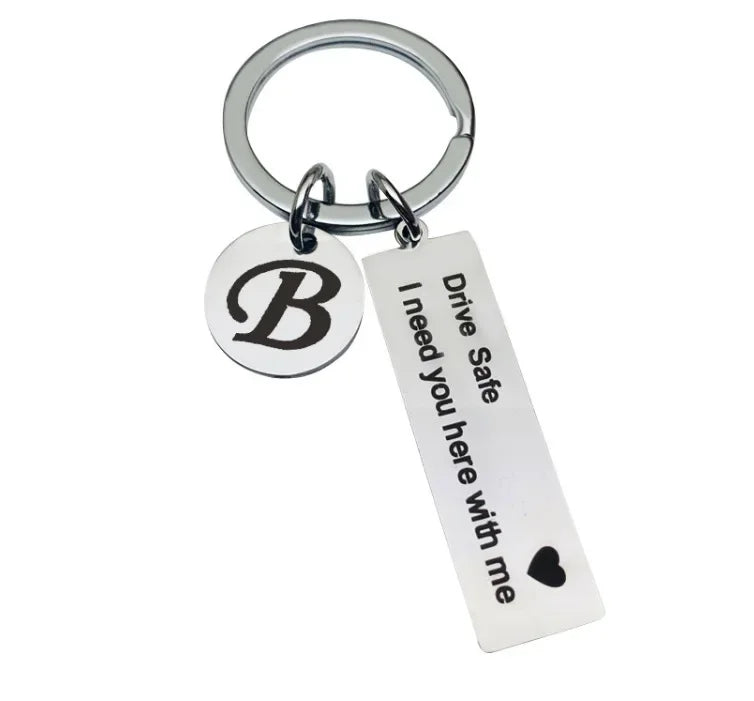 Drive Safe Keychain With Custom Initials Charm
