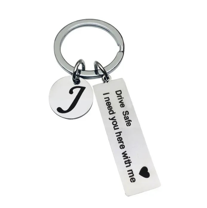 Drive Safe Keychain With Custom Initials Charm