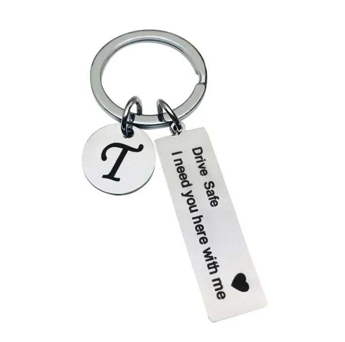 Drive Safe Keychain With Custom Initials Charm