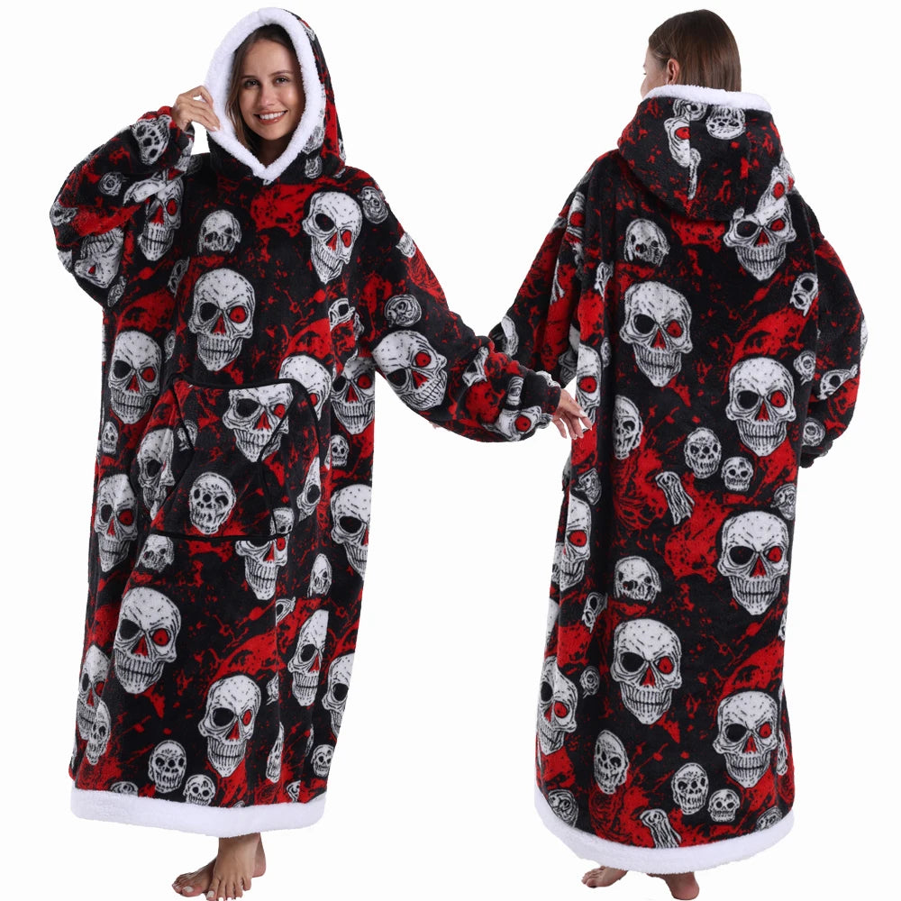 Halloween Print Sherpa Fleece Oversized Wearable Blanket Hoodie