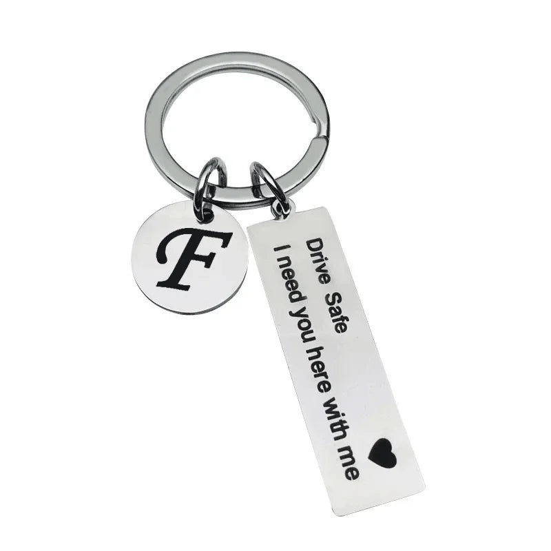 Drive Safe Keychain With Custom Initials Charm