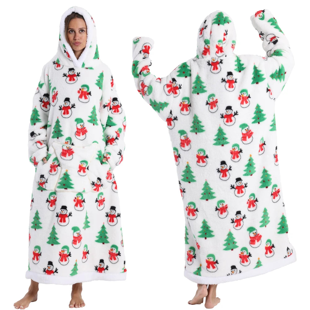 Cozy Christmas Oversized Sherpa Wearable Blanket Hoodie