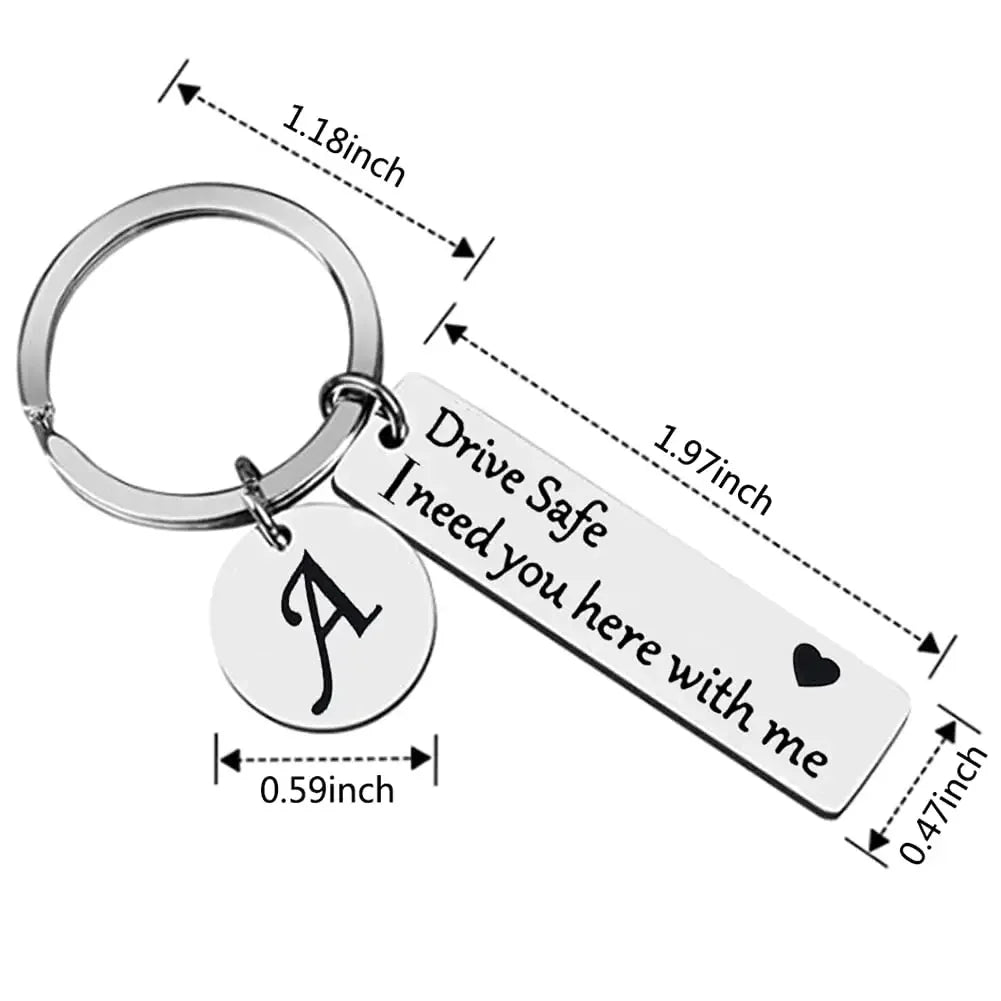 Drive Safe Keychain With Custom Initials Charm