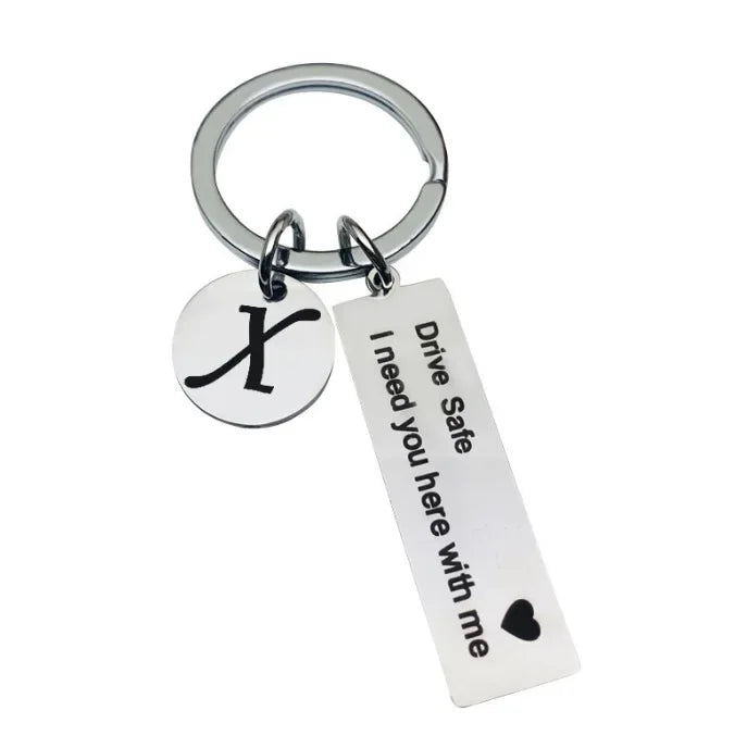 Drive Safe Keychain With Custom Initials Charm