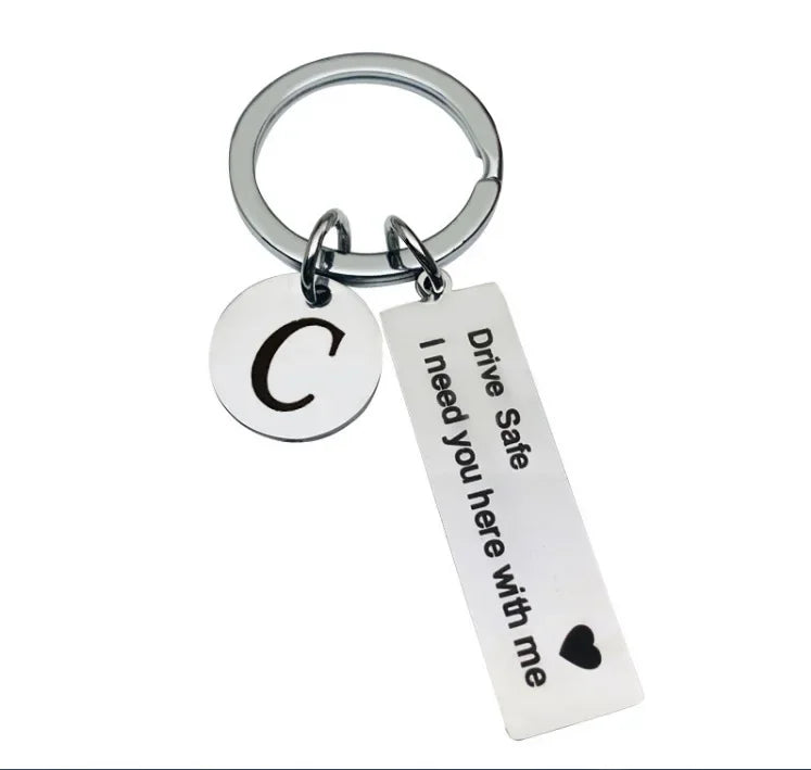 Drive Safe Keychain With Custom Initials Charm