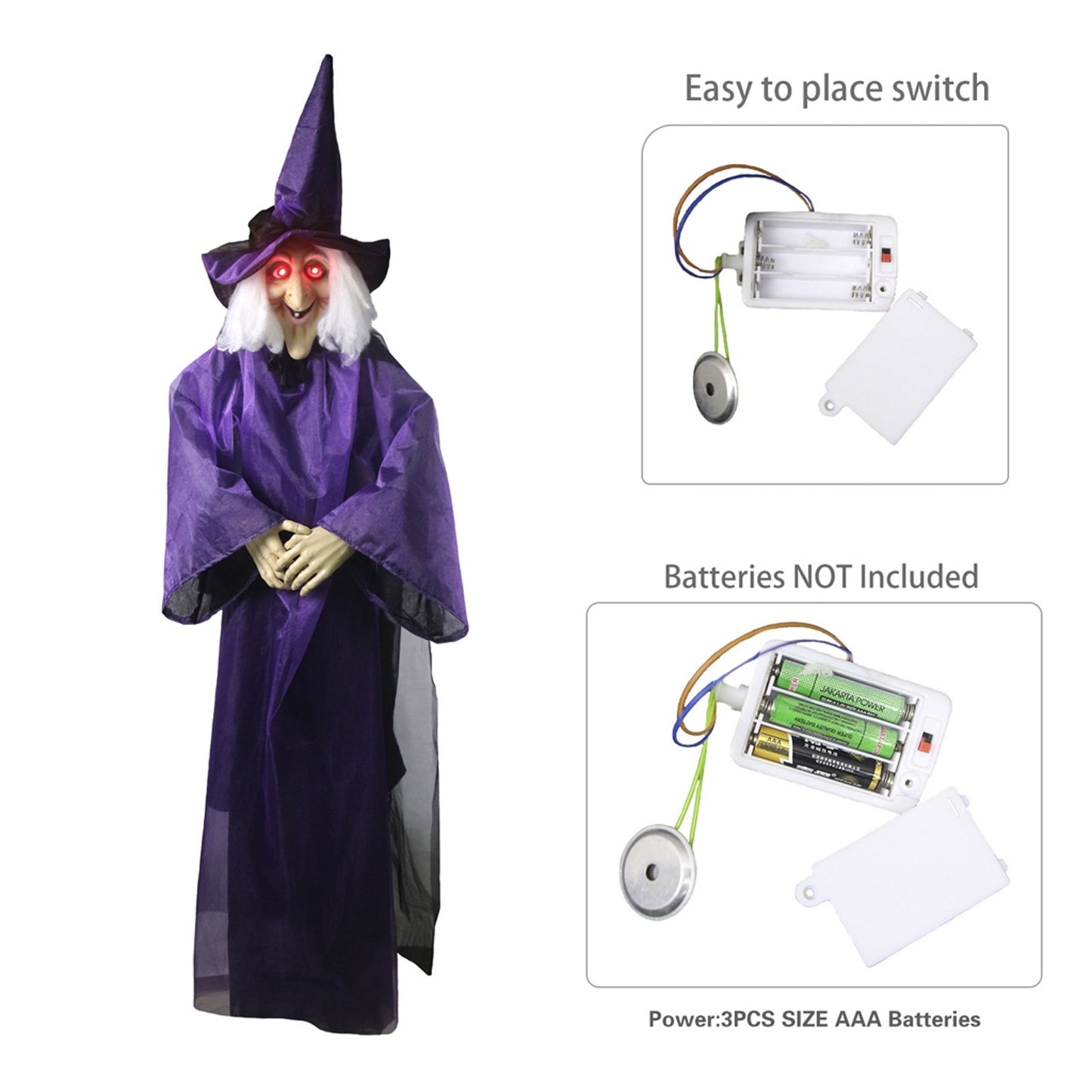 Creepy Witch Hanging Halloween Prop With Red Flashing Eyes