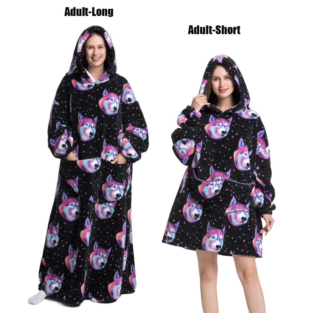 Cute Animal Prints Wearable Blanket Hoodie