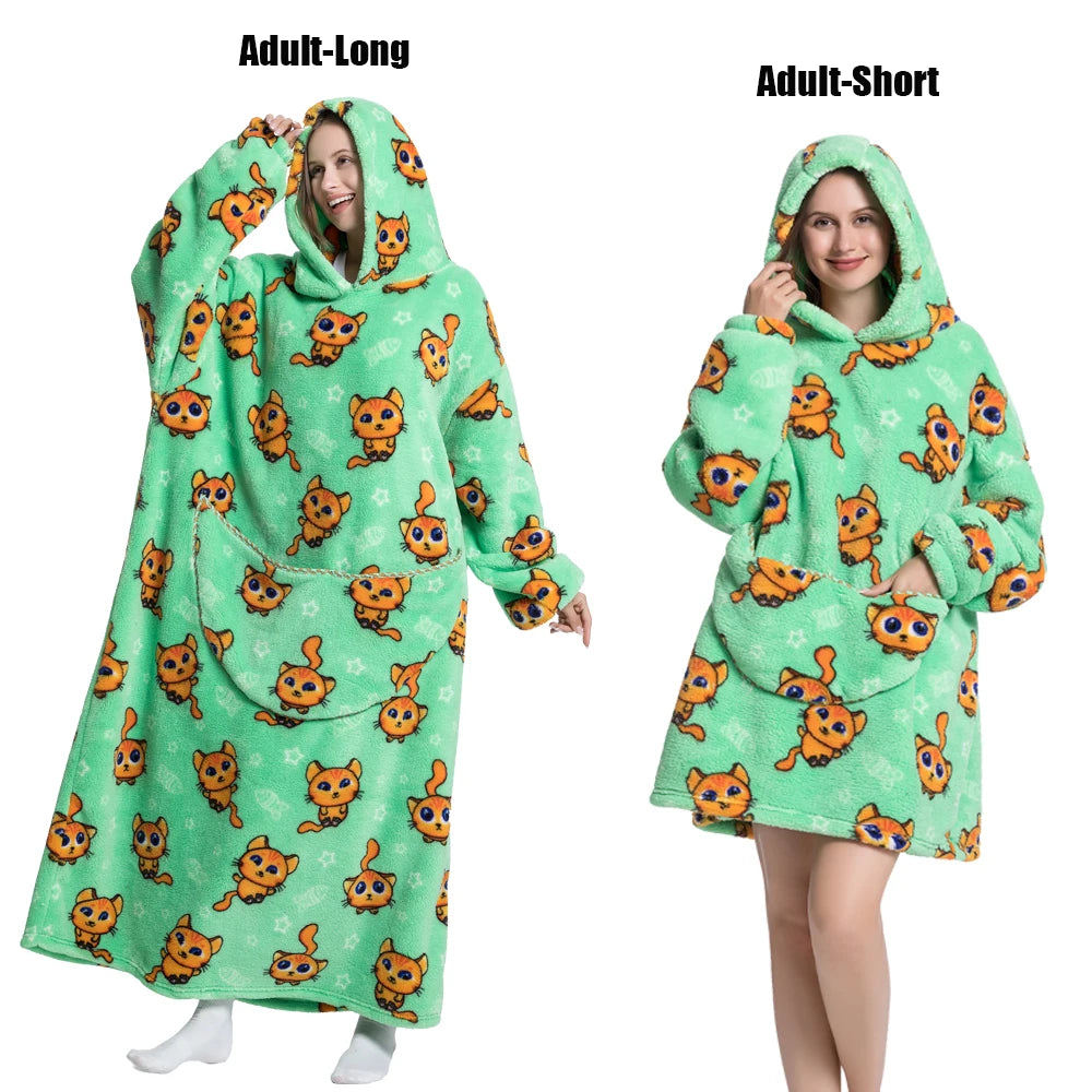 Cute Animal Prints Wearable Blanket Hoodie