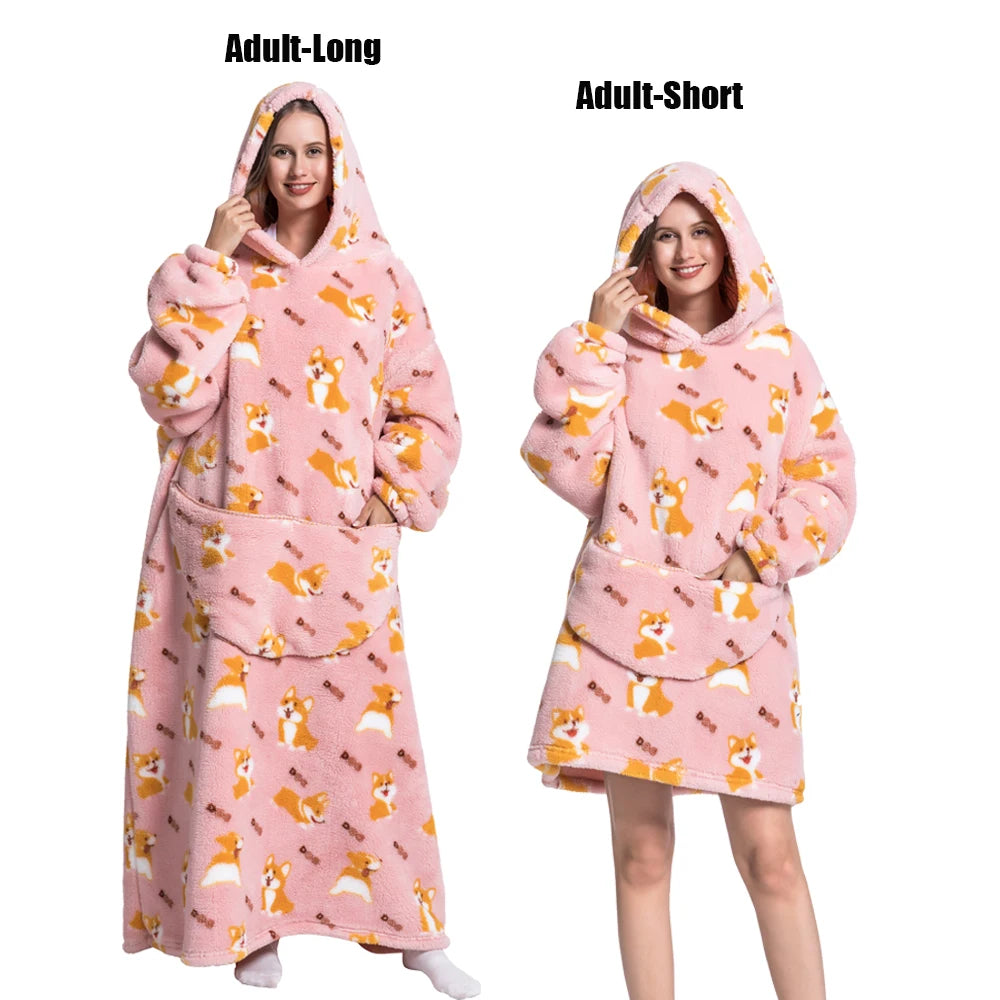 Cute Animal Prints Wearable Blanket Hoodie