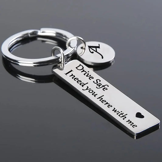 Drive Safe Keychain With Custom Initials Charm