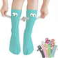 Magnetic Hand Holding Socks with 3D Eyes – Funny Couple Socks in Red, Yellow, Green & Pink (1 Pair, Unisex)