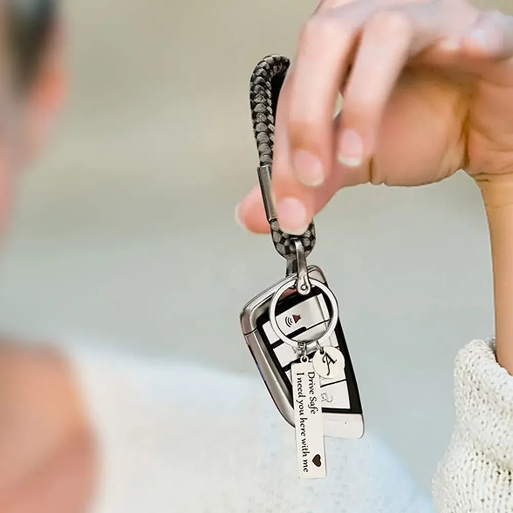 Drive Safe Keychain With Custom Initials Charm