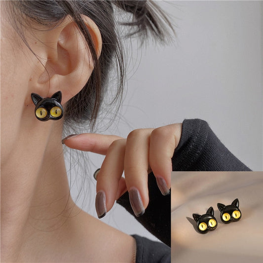 Cute Black Cat Stud Earrings For Halloween