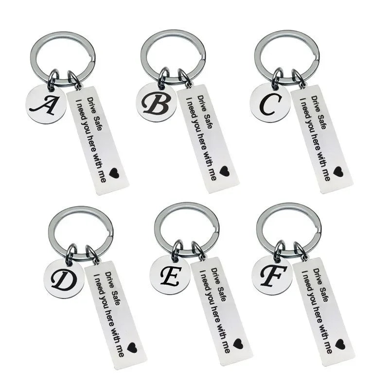Drive Safe Keychain With Custom Initials Charm