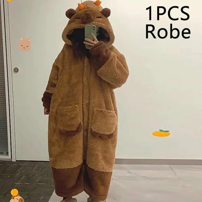 3D Capybara Plush Fleece Hooded Loungewear Suit