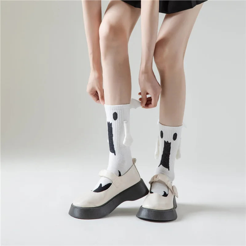 Halloween Magnetic Hand-Holding Socks – Bat & Ghost Couple Socks with 3D Wings (Unisex, Mid-Calf)