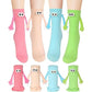 Magnetic Hand Holding Socks with 3D Eyes – Funny Couple Socks in Red, Yellow, Green & Pink (1 Pair, Unisex)