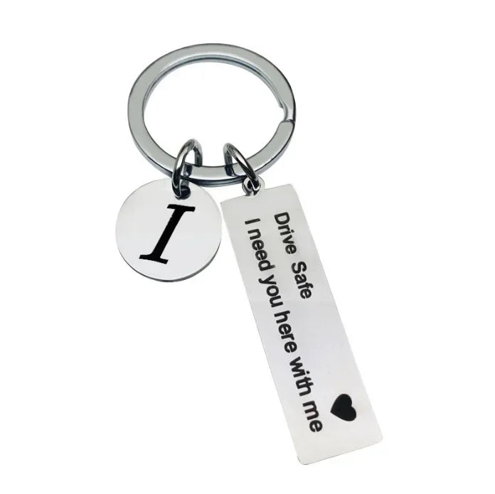 Drive Safe Keychain With Custom Initials Charm