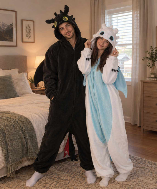 3D Black and White Dragon Onesies for Couples