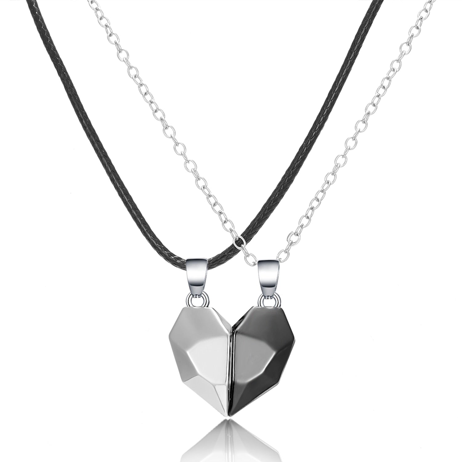 Magnetic Heart Couple Necklaces - BigBeryl White Black