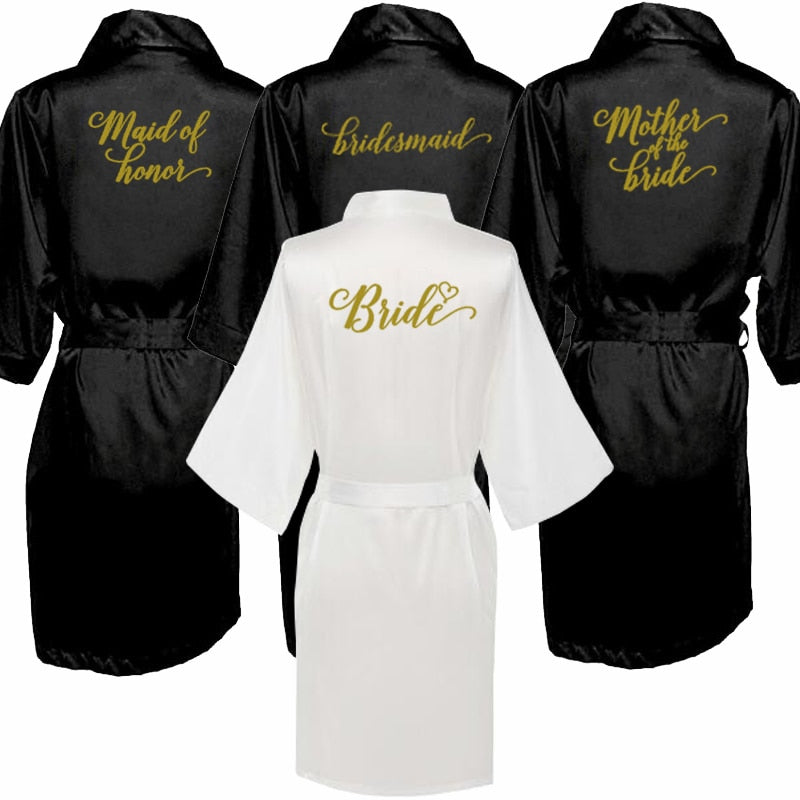 Black Short Kimono Robes For Bride & Bridesmaids BigBeryl