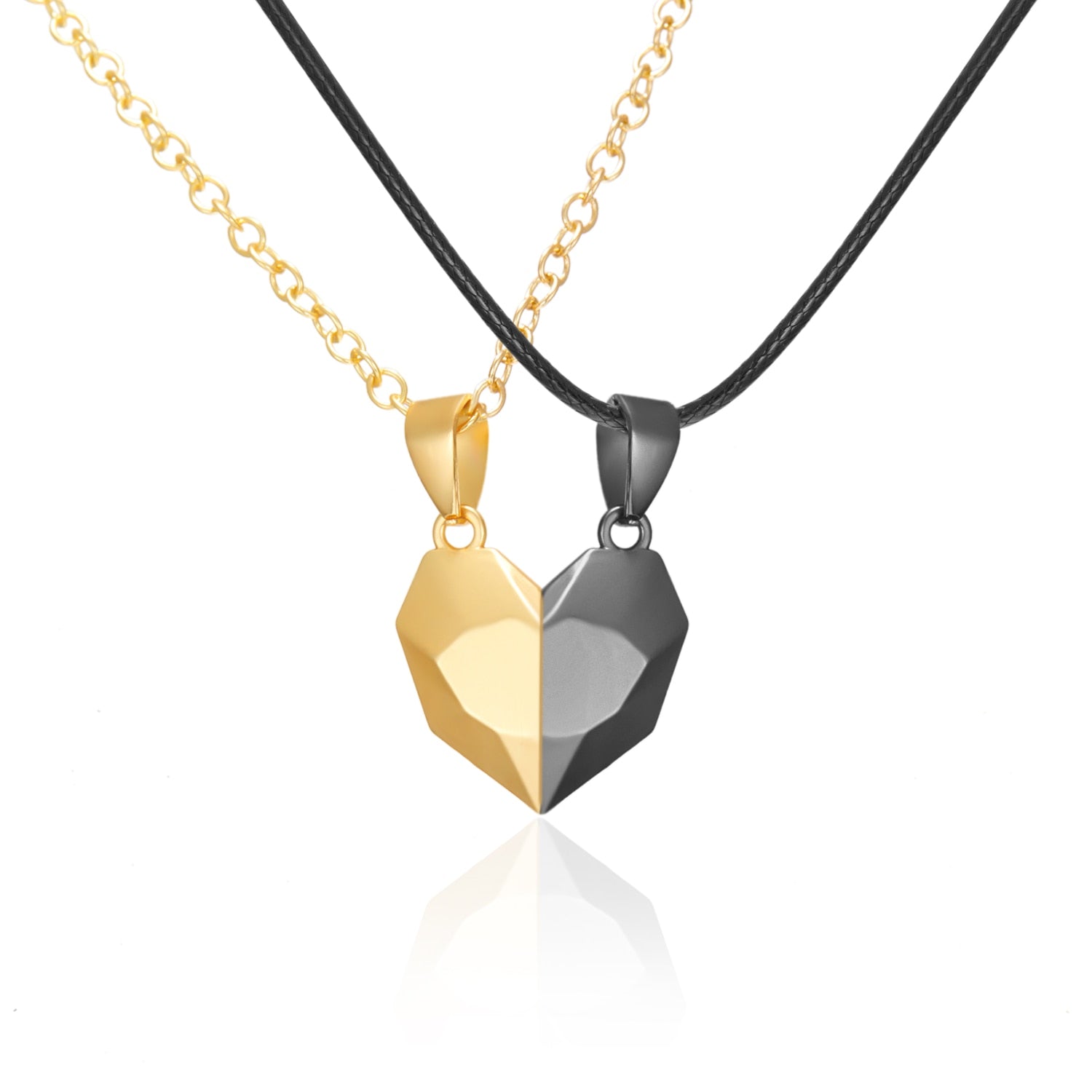Magnetic Heart Couple Necklaces - BigBeryl Gold Black