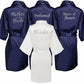 Navy Blue Satin Bridal Shower Robes With Silver Letters
