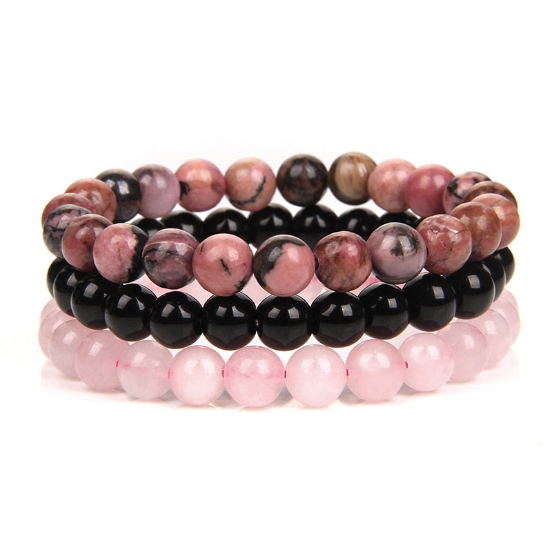 Set Of 3 Natural Stone 8MM Beads Bracelets - BigBeryl