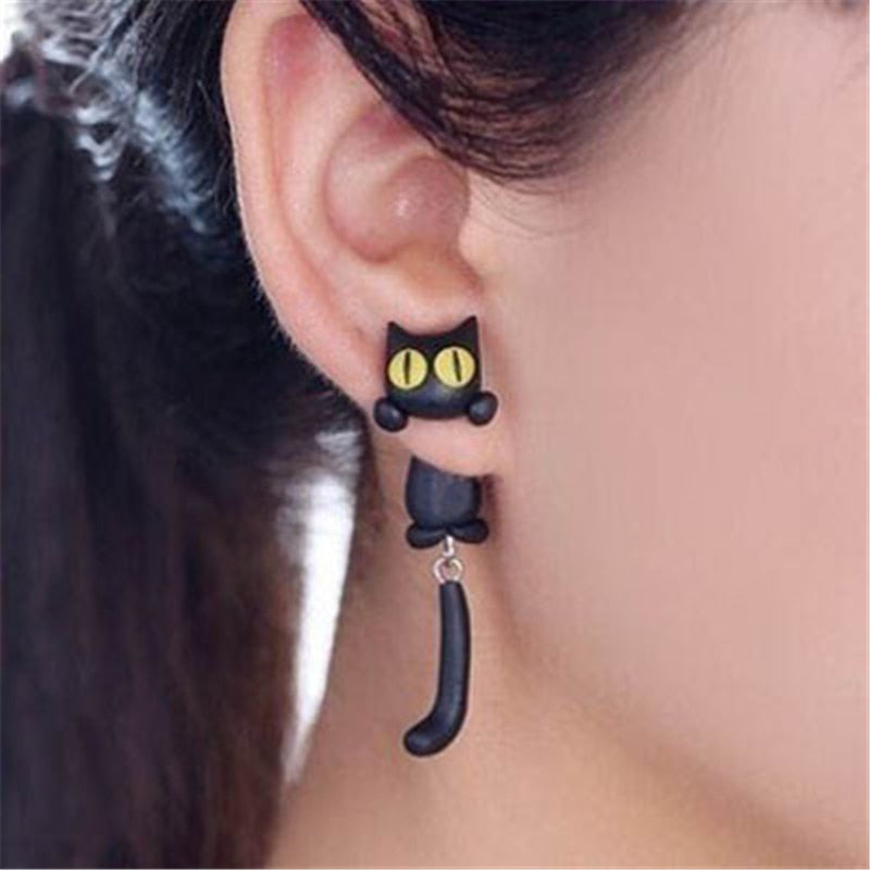 Cute Black Cat Stud Earrings For Halloween BigBeryl