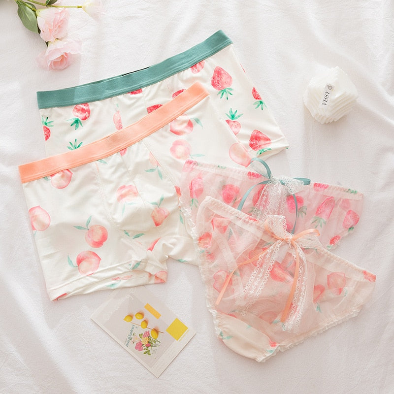 Cute Kawaii Fruit Pattern Matching Couple Underwear With Lace Details BigBeryl