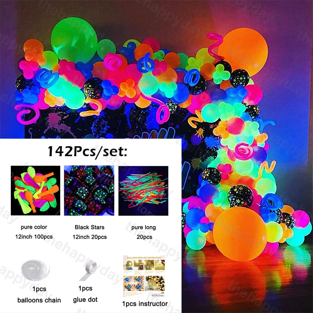 Black Neon Glow Balloons Arch Kits BigBeryl