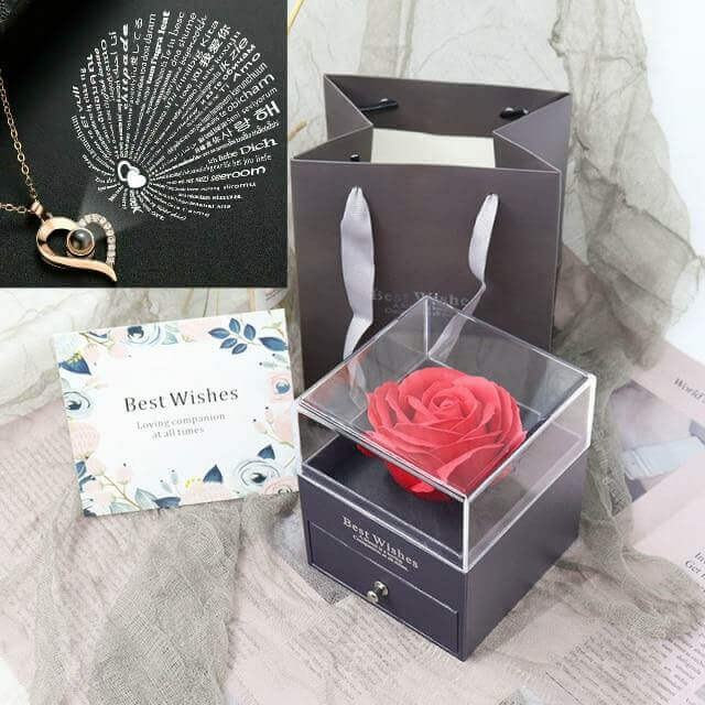 Necklace That Says I Love You In 100 Languages With Rose Box - BigBeryl