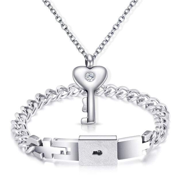 Heart Lock Bracelet Key Necklace For Couple 21.00  heart-lock-bracelet-key-necklace-for-couple/