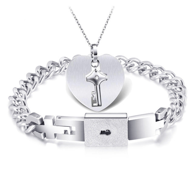 Heart Lock Bracelet With Key Necklace - Inspire Uplift
