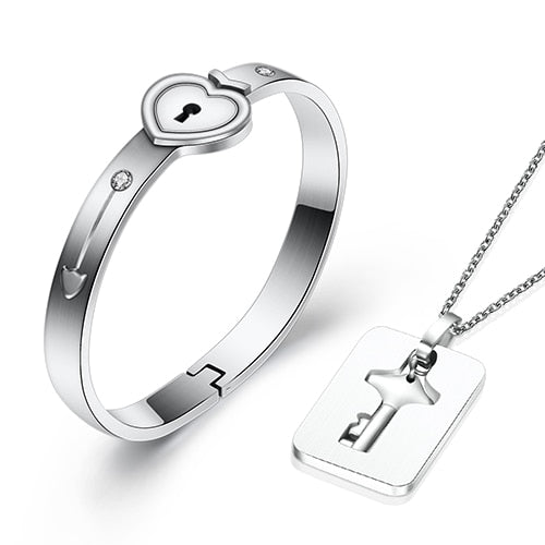 Heart Lock Bracelet & Key Necklace - BigBeryl