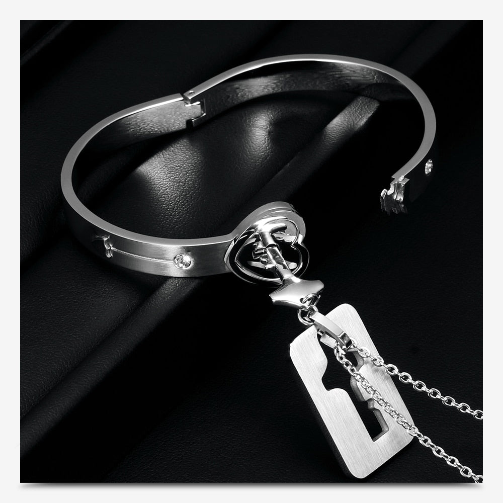 2Pcs Stainless Steel Lover Heart Love Lock Key Bracelet Kit Couple Jewelry  Sets | eBay
