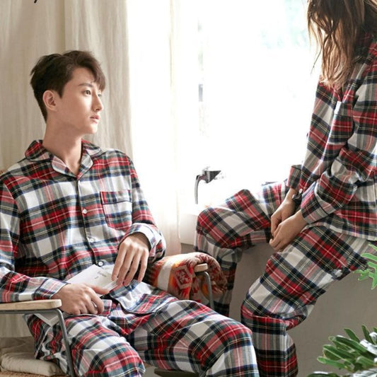 Plaid Print Couple Pajamas Set - BigBeryl