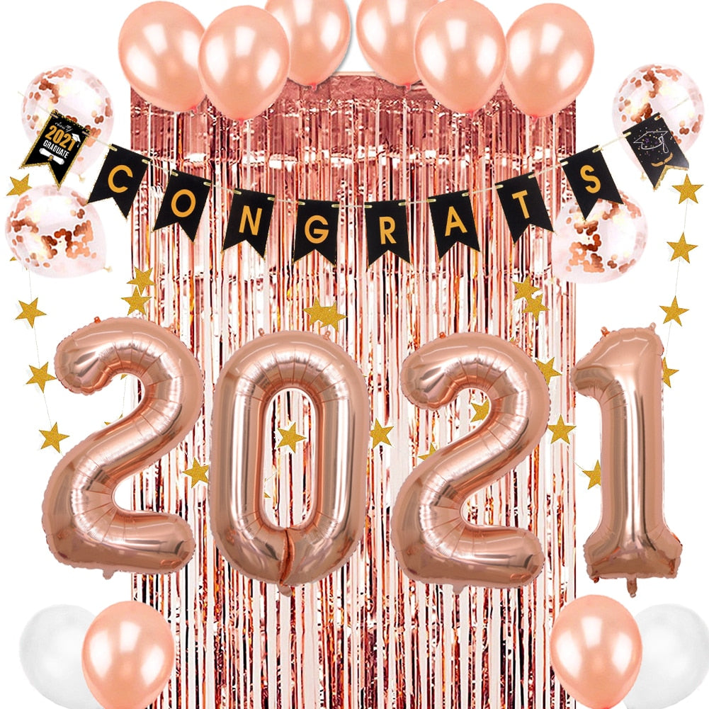 Rose Gold 2021 Graduation Party Decoration Kit For Girls (27 Pcs) - BigBeryl