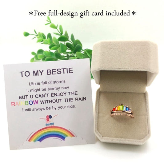 Best Friend Rainbow Crown Ring With Card - BigBeryl
